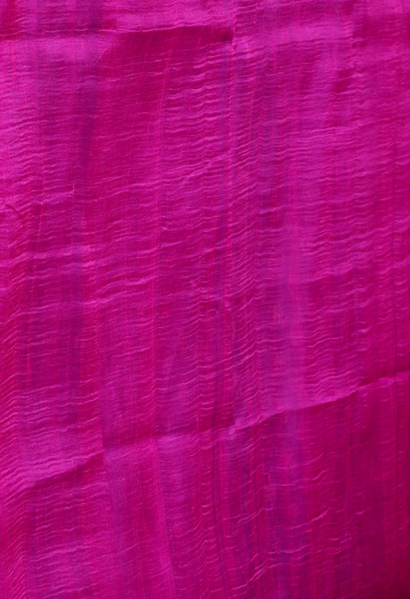 Blue-Pink Pure Handloom Block Printed Mysore Silk Saree-UNM72814