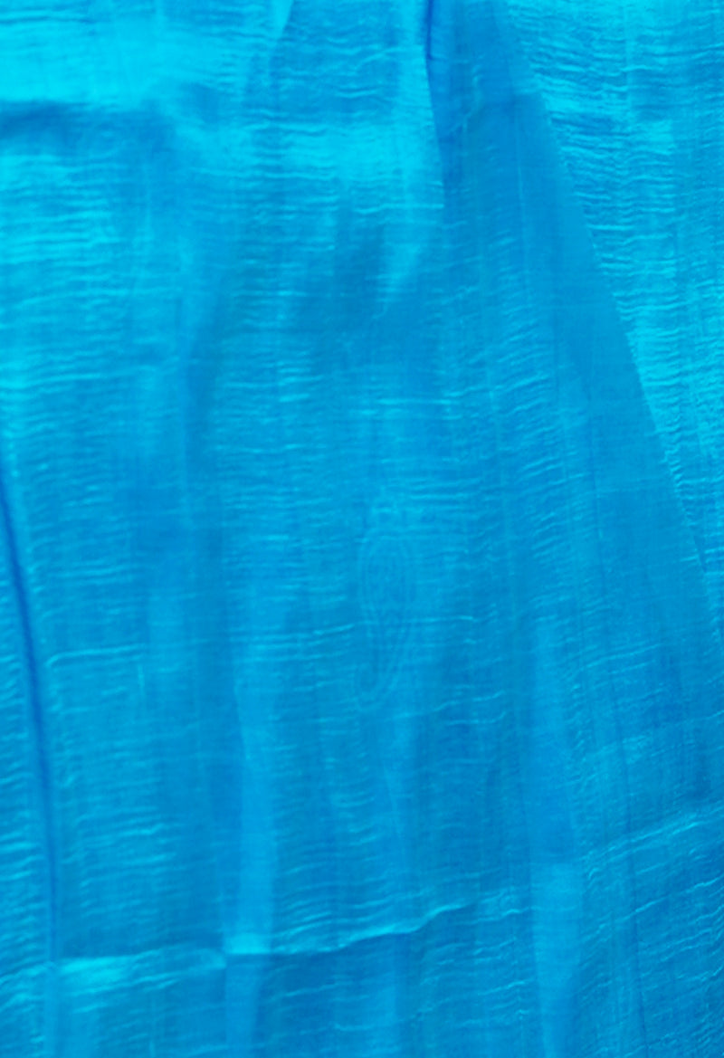 Dark Blue-Blue Pure Handloom Block Printed Mysore Silk Saree-UNM72815