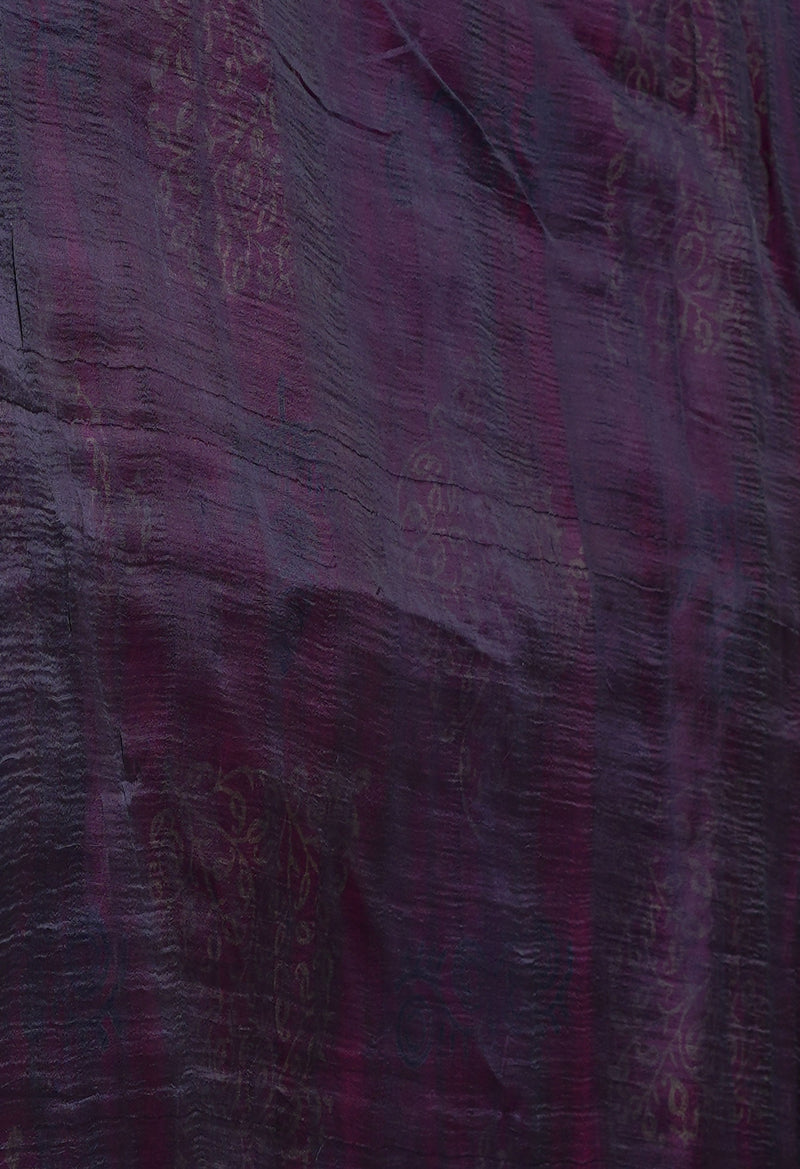 Pink-Navy Blue  Pure Handloom Block Printed Mysore Silk Saree-UNM72819