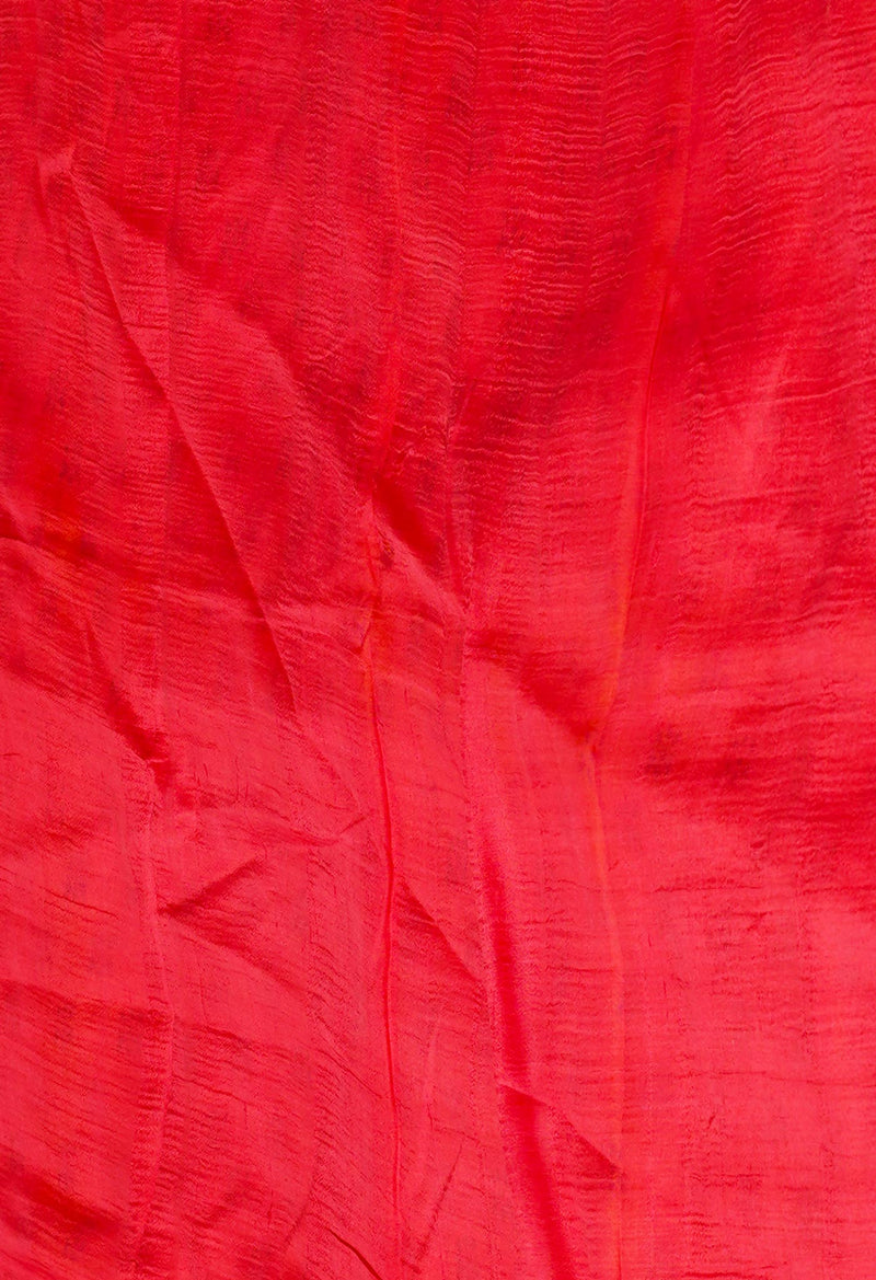 Yellow-Red Pure Handloom Block Printed Mysore Silk Saree-UNM72822
