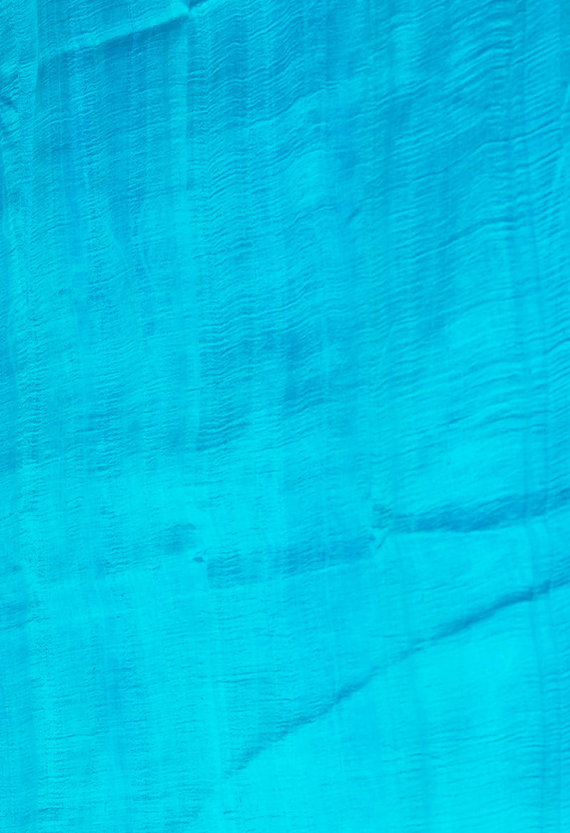 Pink-Blue Pure Handloom Block Printed Mysore Silk Saree-UNM72823
