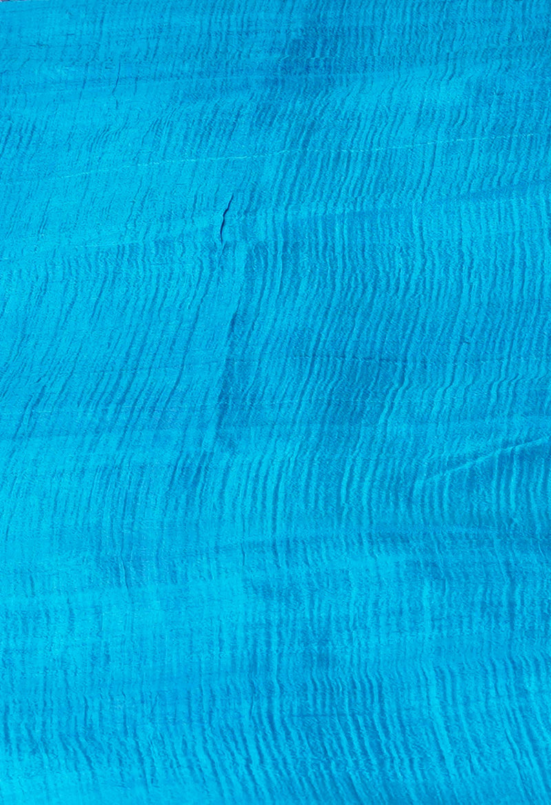 Pink-Blue Pure Handloom Block Printed Mysore Silk Saree-UNM72826