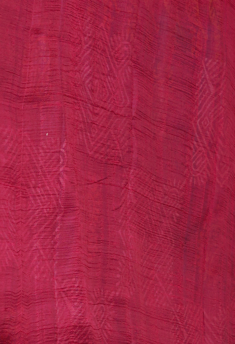Bluish Grey-Maroon Pure Handloom Block Printed Mysore Silk Saree-UNM72828
