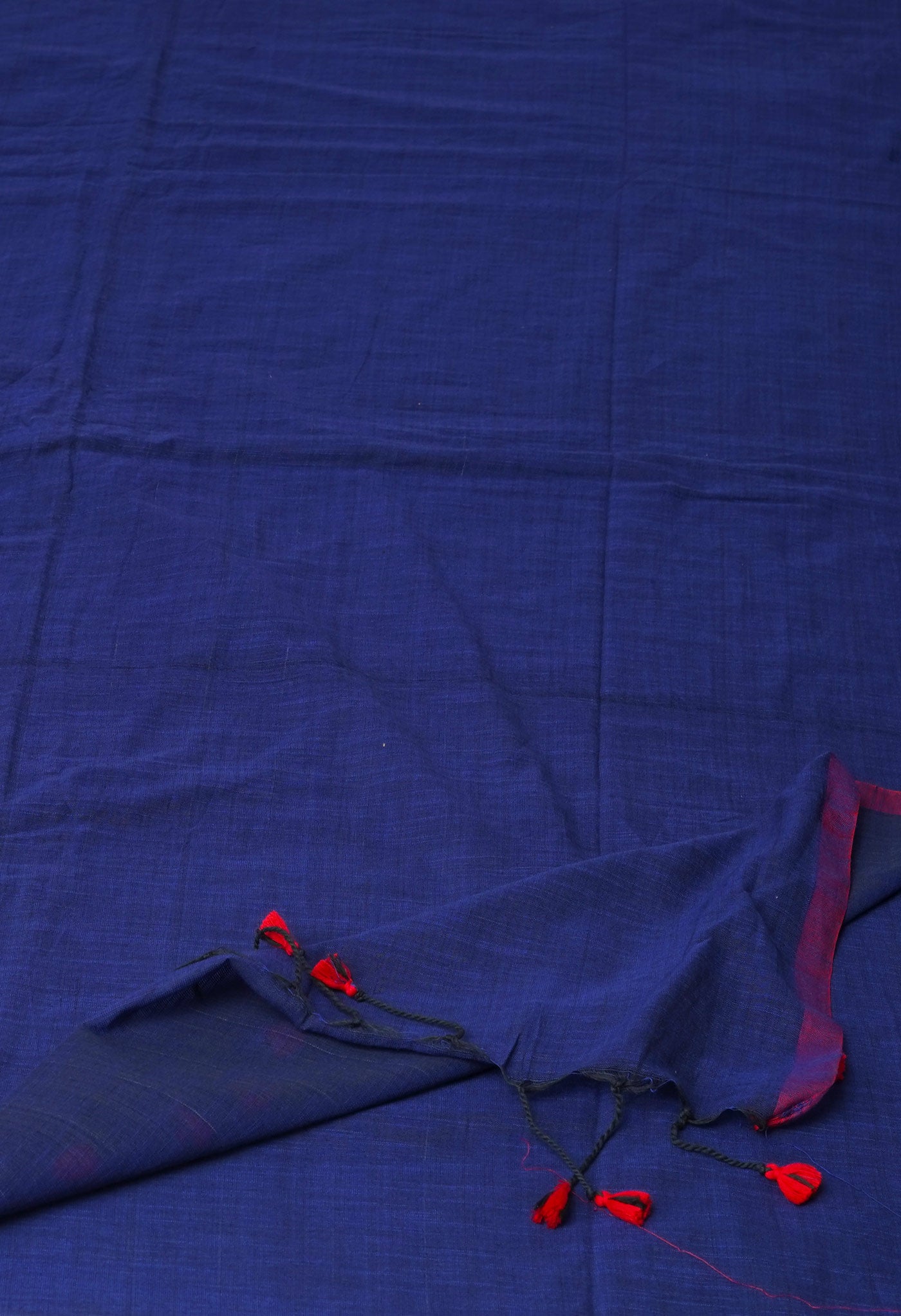 Navy Blue Pure Plain Cotton Linen Saree With Tassels