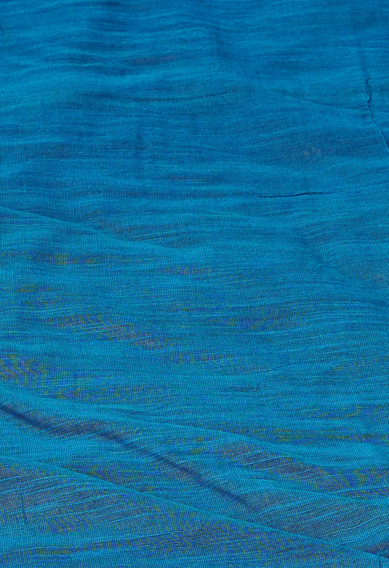 Bronze Orange-Blue Pure  Plain With Contrast Pallu Cotton  Linen Saree With Tassels-UNM72863