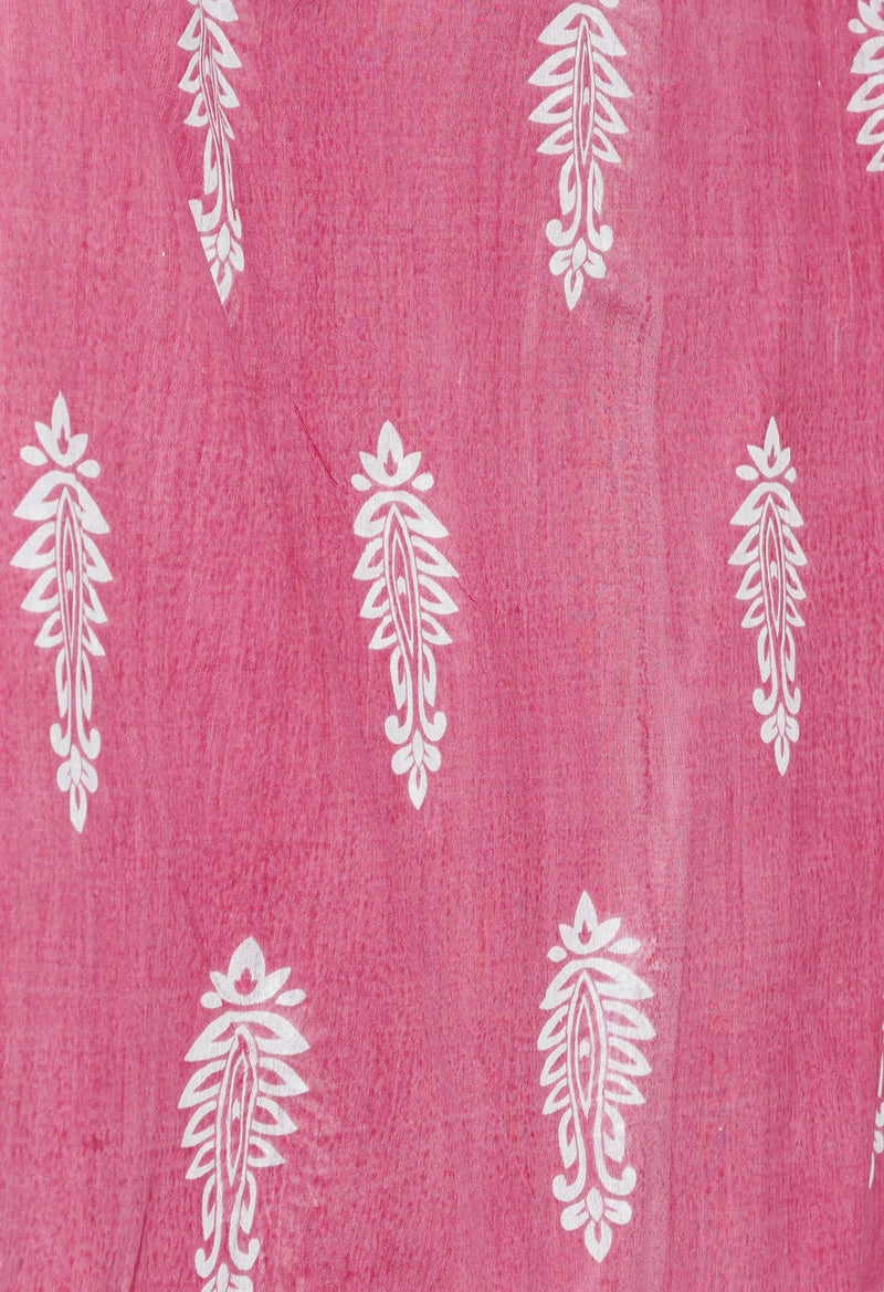 Peach Pink  Block Printed Chanderi Cotton Silk Saree-UNM72883