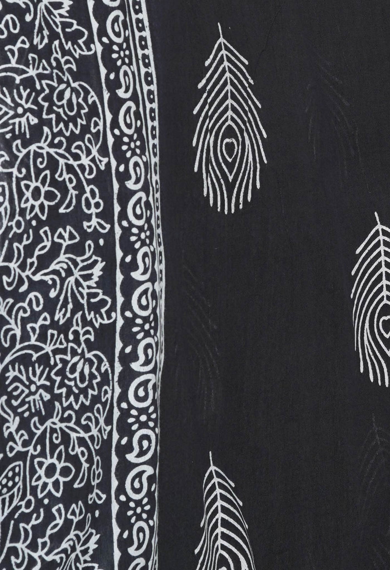 Black  Block Printed Chanderi Cotton Silk Saree-UNM72893