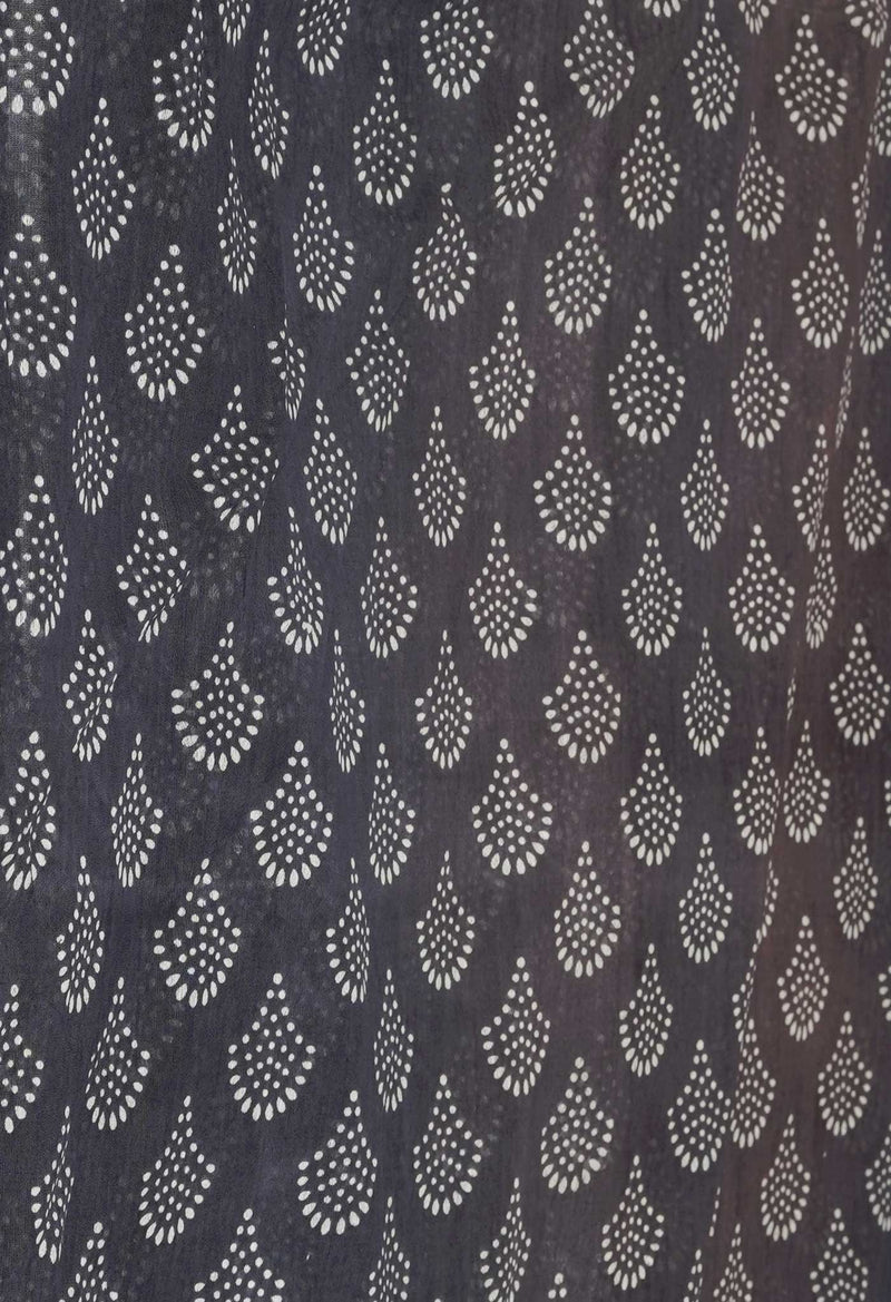 Grey  Block Printed Chanderi Cotton Silk Saree-UNM72897