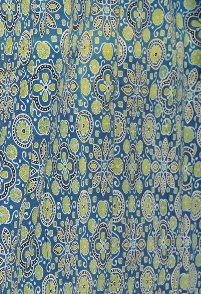White Pure Block Printed  Superfine Mulmul Cotton Saree With Kalamkari Blouse Piece-UNM72903