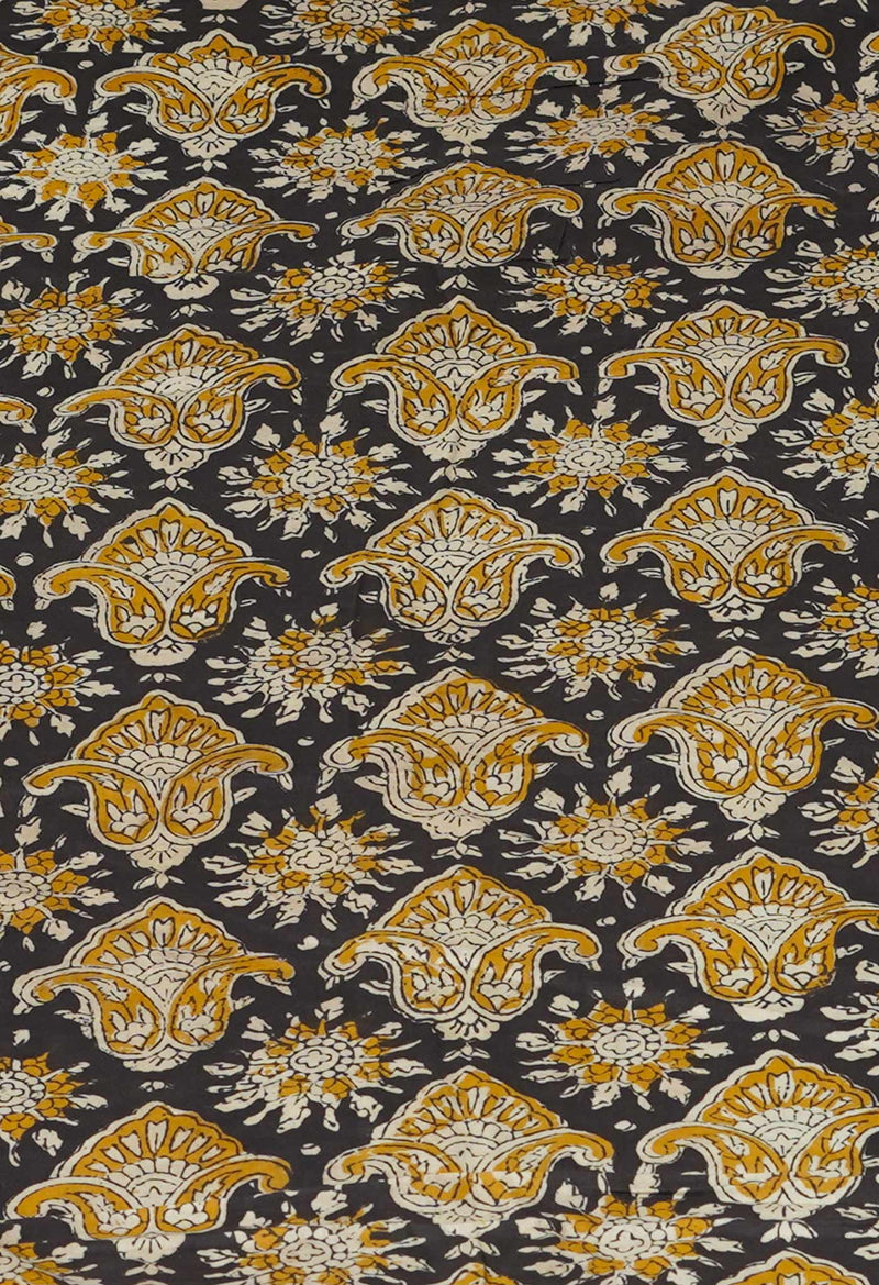 White Pure Block Printed  Superfine Mulmul Cotton Saree With Kalamkari Blouse Piece-UNM72944