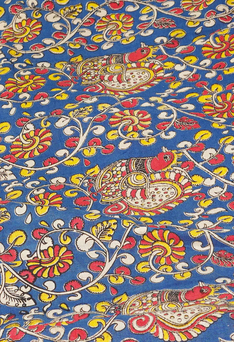Orange Pure Block Printed  Kota Cotton Saree With Kalamkari Blouse Piece-UNM72964