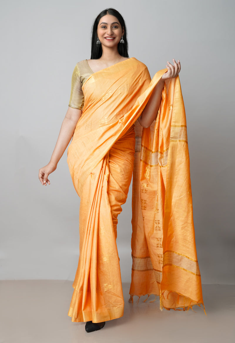 Peach Orange  Chanderi Sico Saree-UNM72993