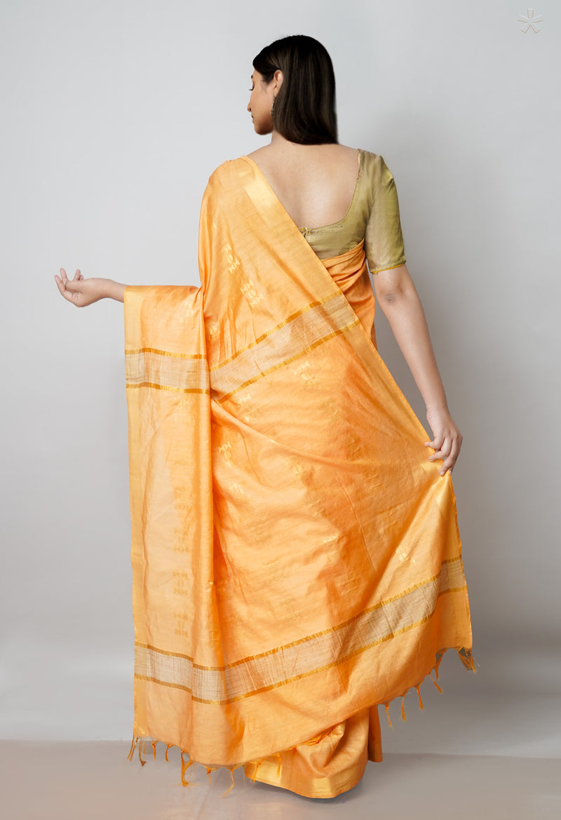 Peach Orange  Chanderi Sico Saree-UNM72993
