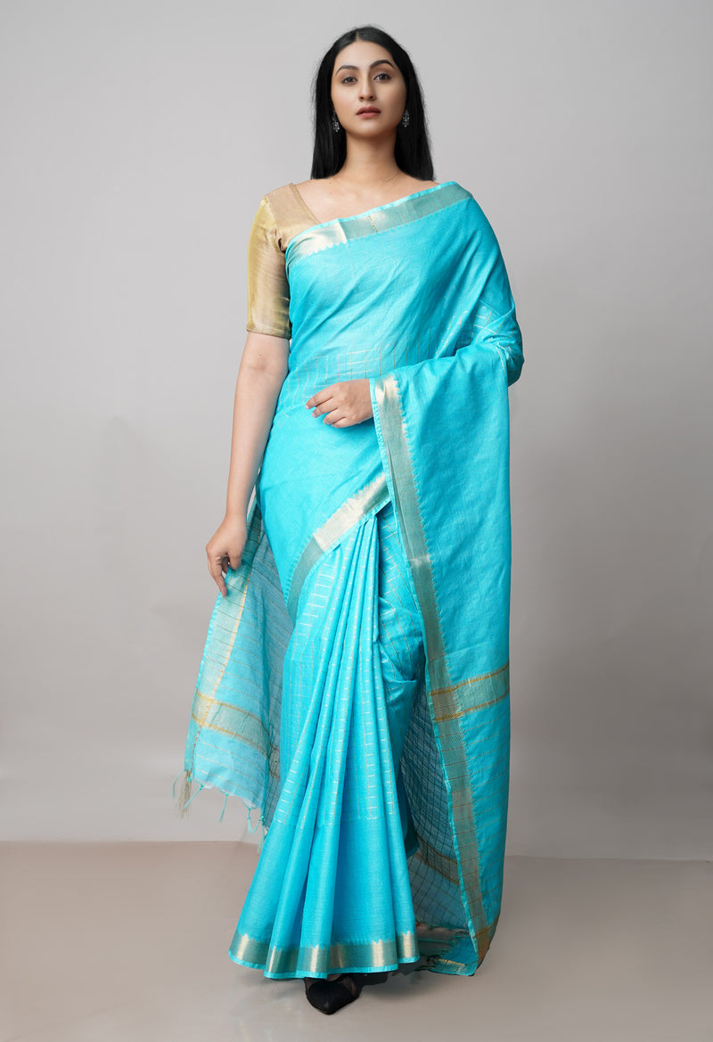 Blue  Chanderi Sico Saree-UNM72994