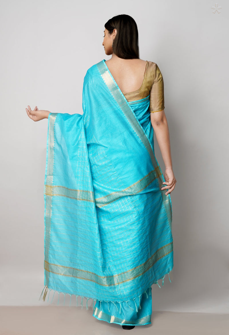 Blue  Chanderi Sico Saree-UNM72994