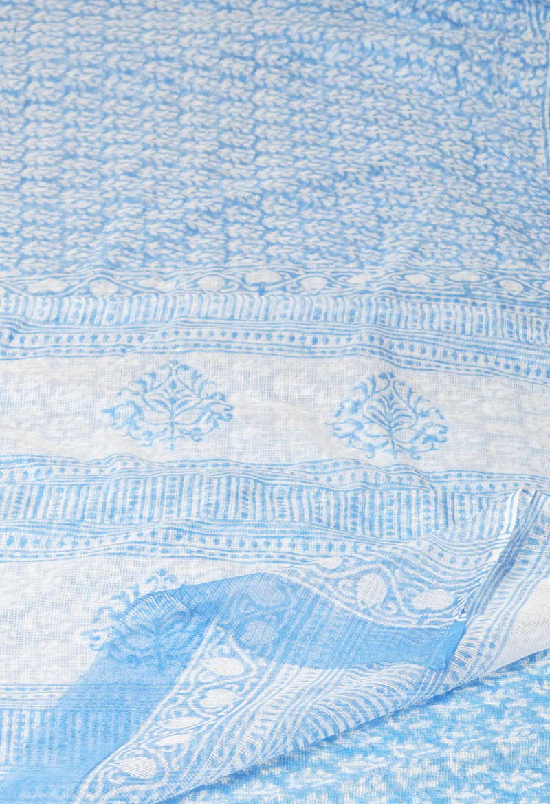 Blue Pure  Block Printed  Kota  Cotton Saree-UNM73002