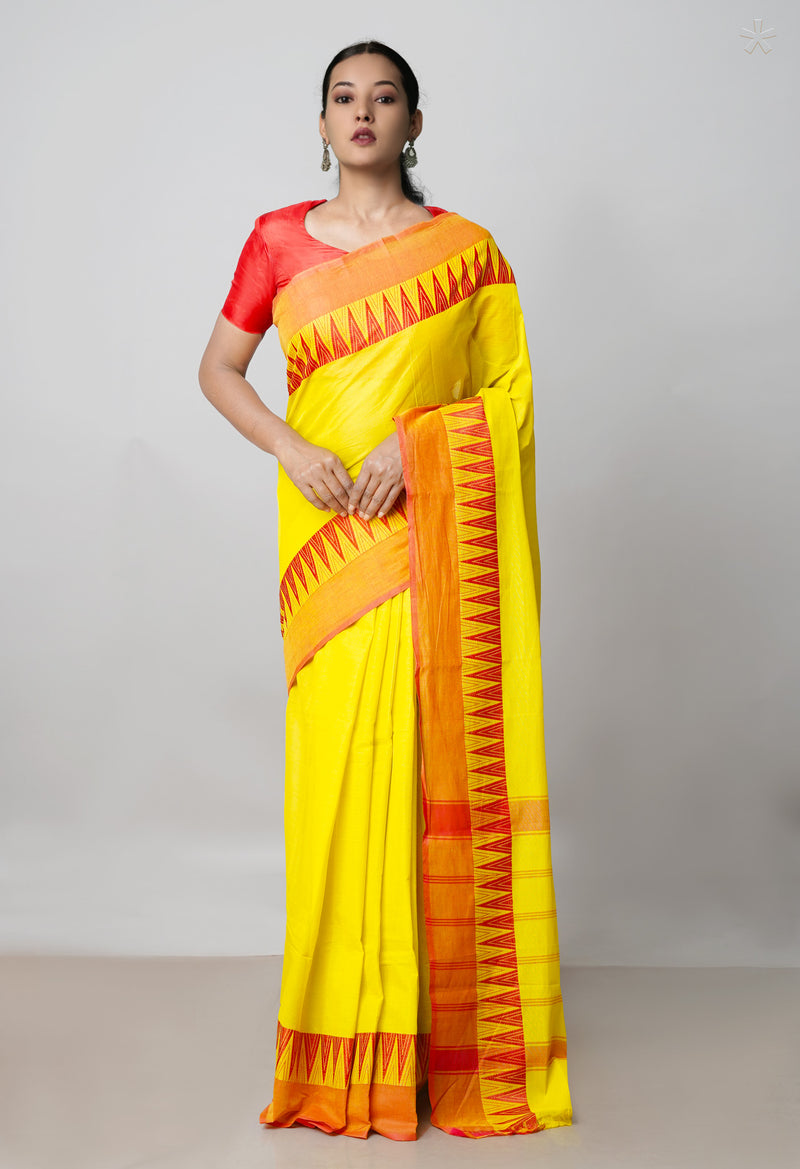 Yellow Pure Handloom Pavani Chettinad Cotton Saree-UNM73017