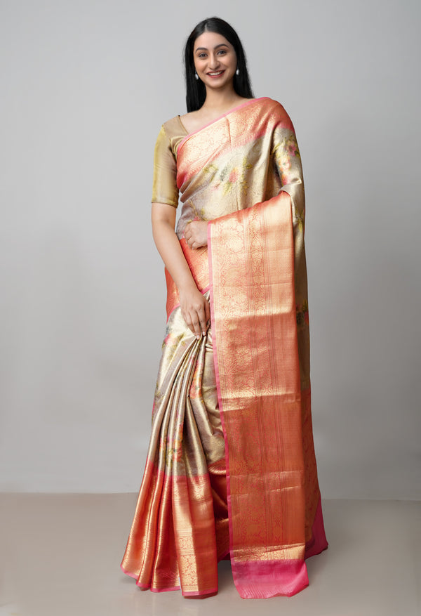 Cream  Fancy Banarasi Silk Saree-UNM73022