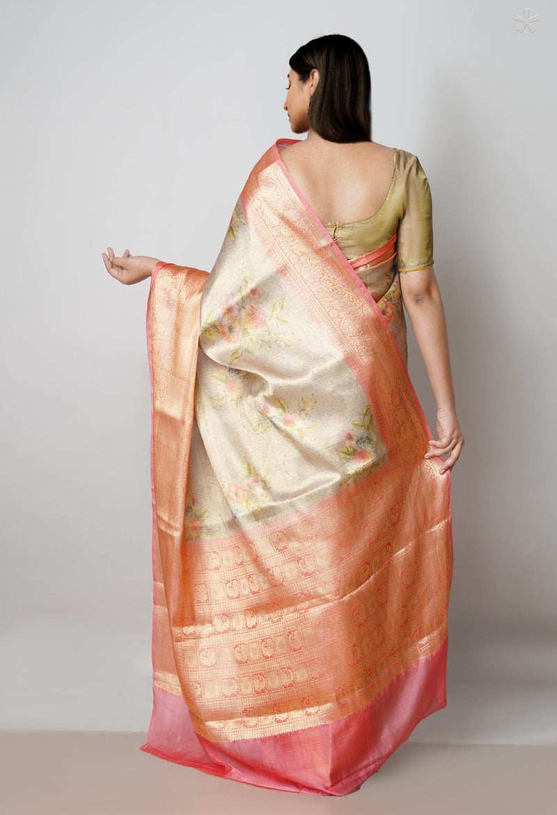 Cream  Fancy Banarasi Silk Saree-UNM73022