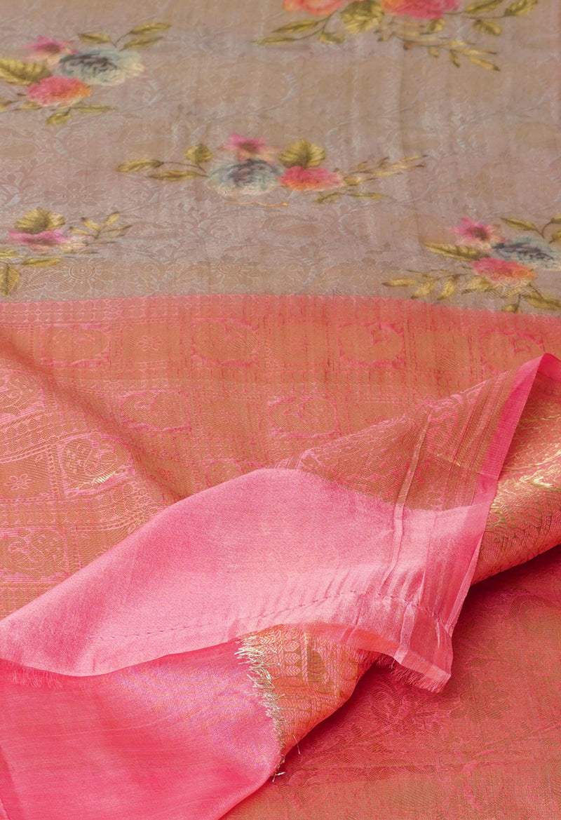 Cream  Fancy Banarasi Silk Saree-UNM73022