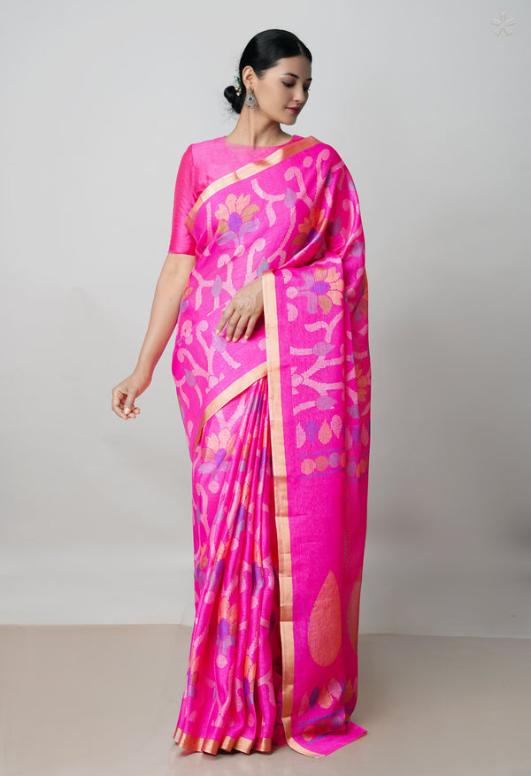 Pink  Fancy Banarasi Cotton Silk Saree-UNM73028