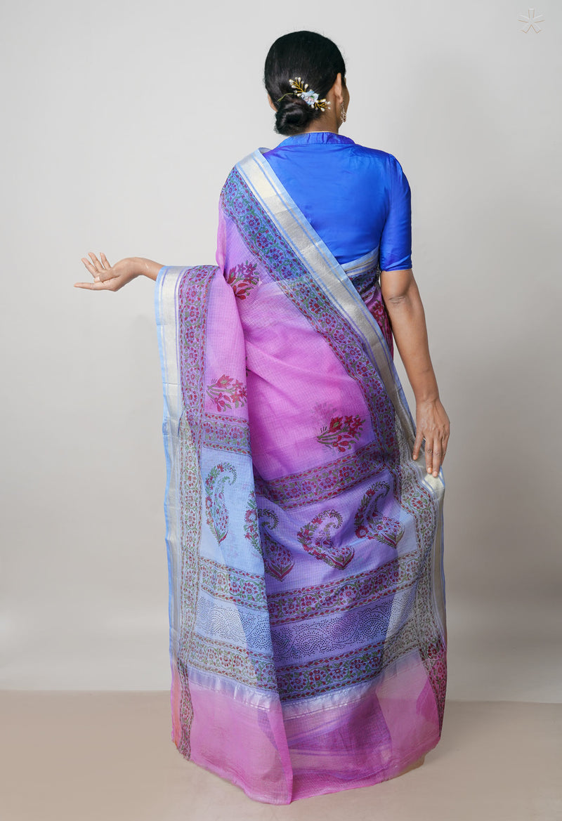 Pink Pure  Block Printed  Kota  Cotton Saree-UNM73033