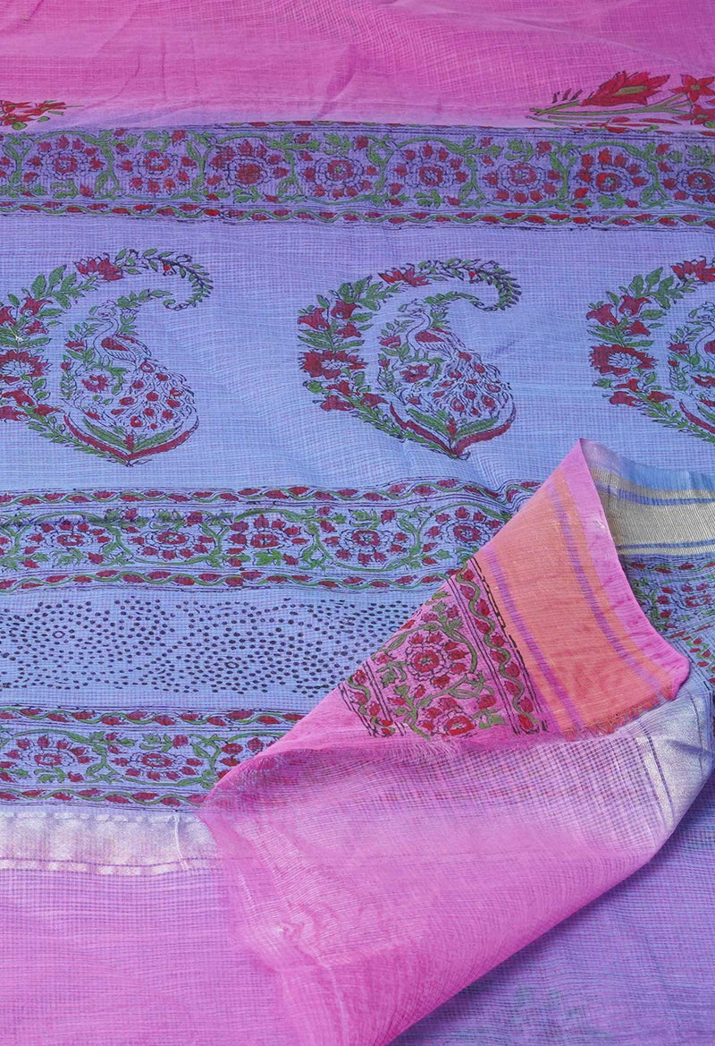 Pink Pure  Block Printed  Kota  Cotton Saree-UNM73033