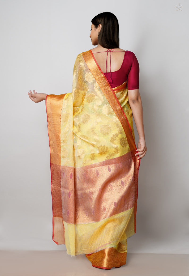 Yellow Pure  Banarasi Kota Cotton Saree-UNM73047