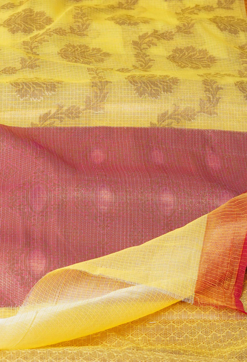 Yellow Pure  Banarasi Kota Cotton Saree-UNM73047