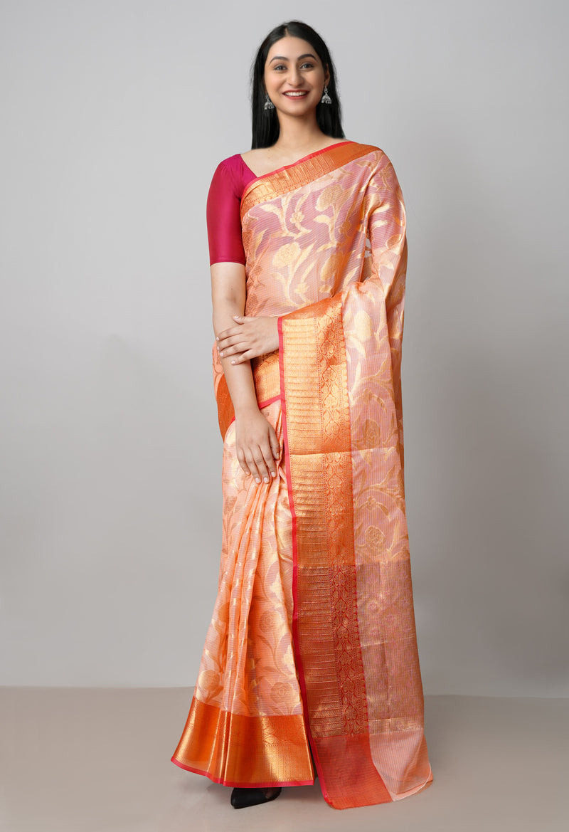 Orange Pure  Banarasi Kota Cotton Saree-UNM73048
