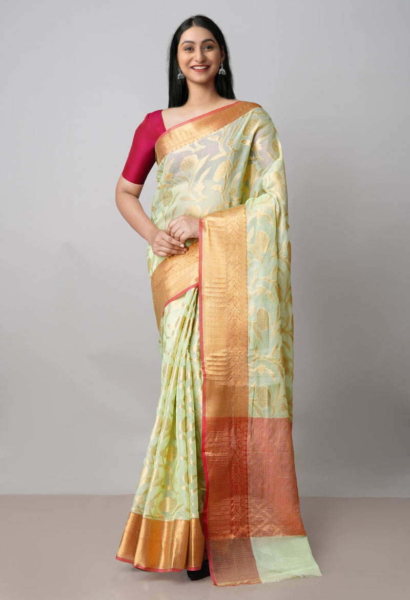 Green Pure  Banarasi Kota Cotton Saree-UNM73049