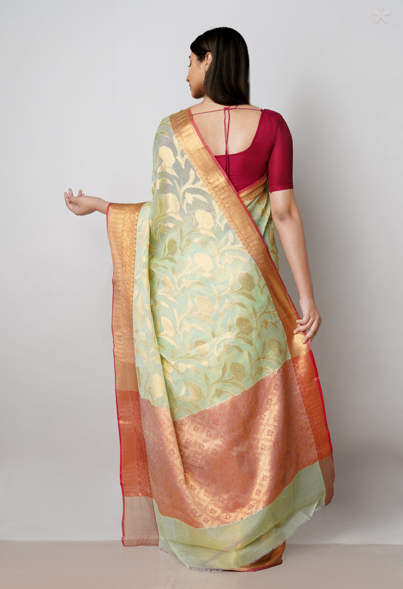 Green Pure  Banarasi Kota Cotton Saree-UNM73049