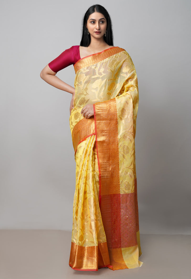 Yellow Pure  Banarasi Kota Cotton Saree-UNM73052