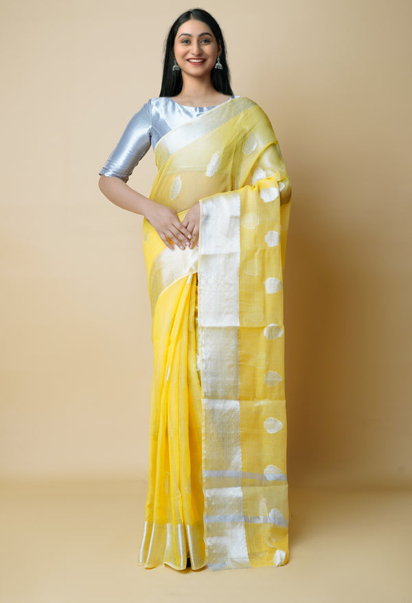 Yellow Pure  Banarasi Kota Cotton Saree-UNM73068