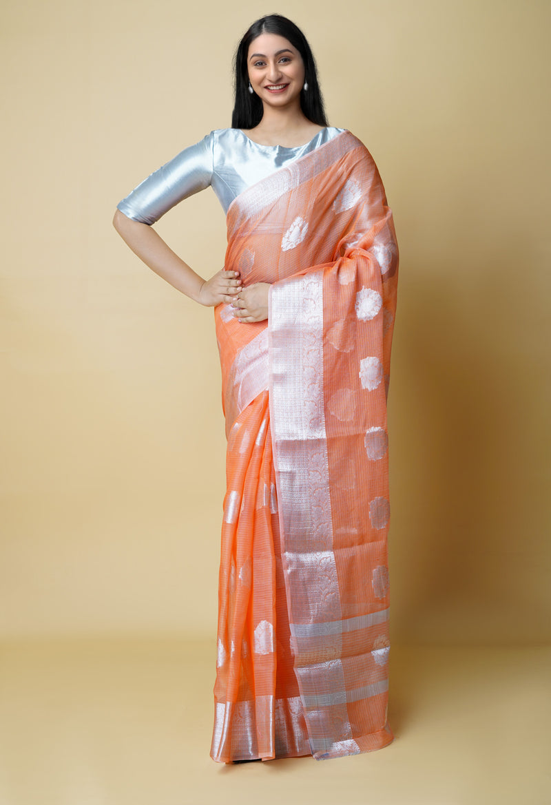 Orange Pure  Banarasi Kota Cotton Saree-UNM73071