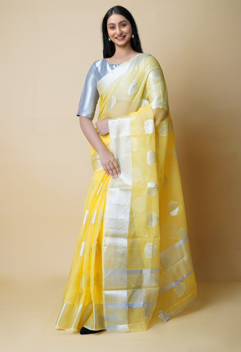 Yellow Pure  Banarasi Kota Cotton Saree-UNM73076