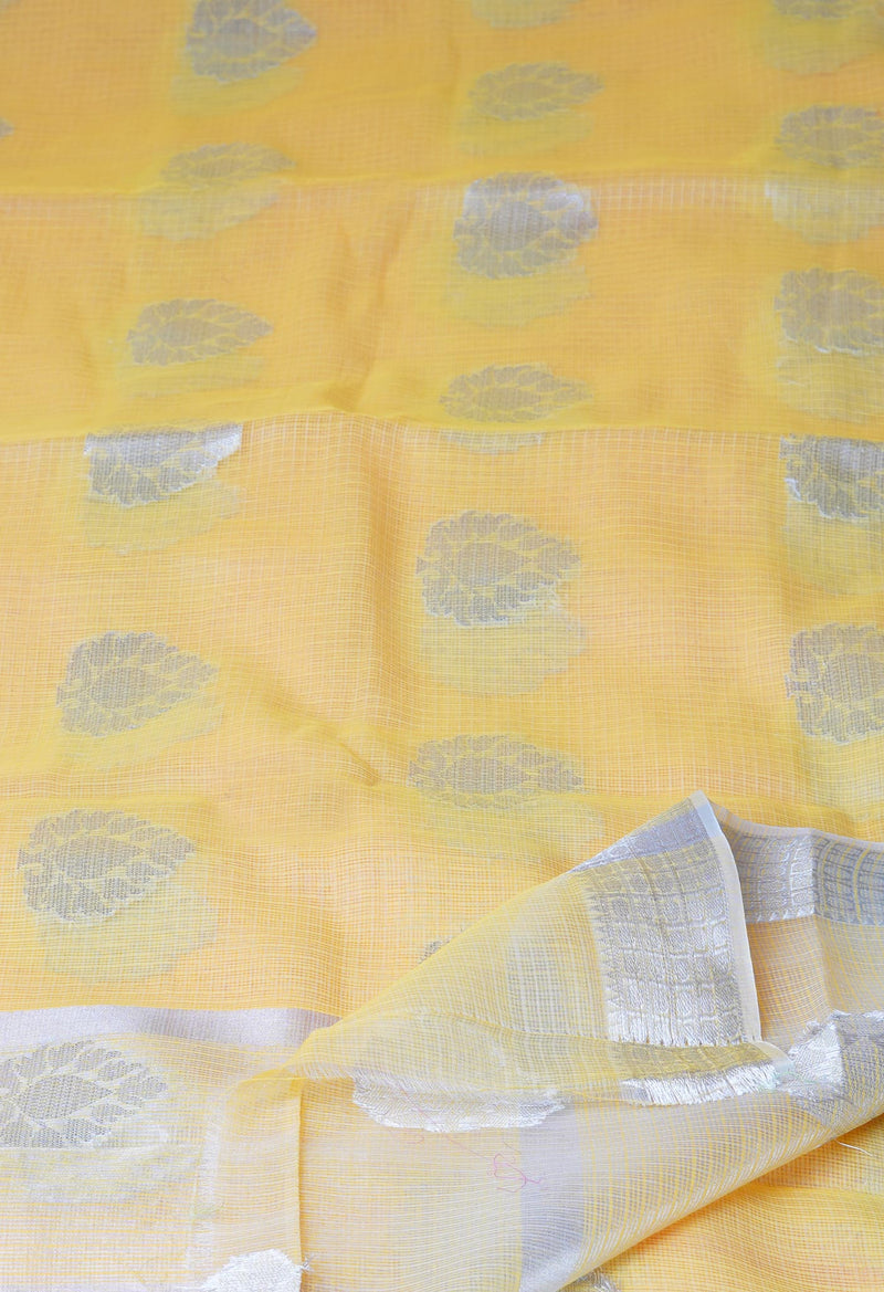 Yellow Pure  Banarasi Kota Cotton Saree-UNM73076