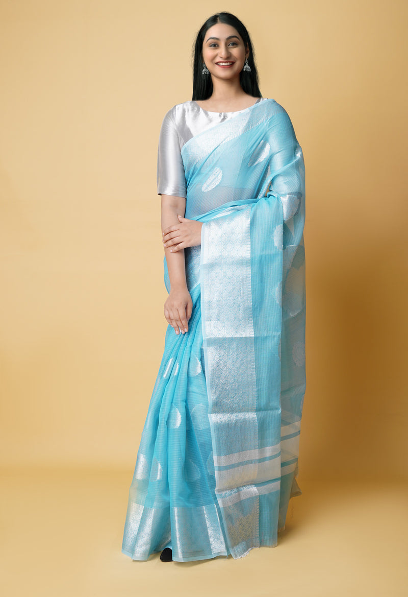 Blue Pure  Banarasi Kota Cotton Saree-UNM73078