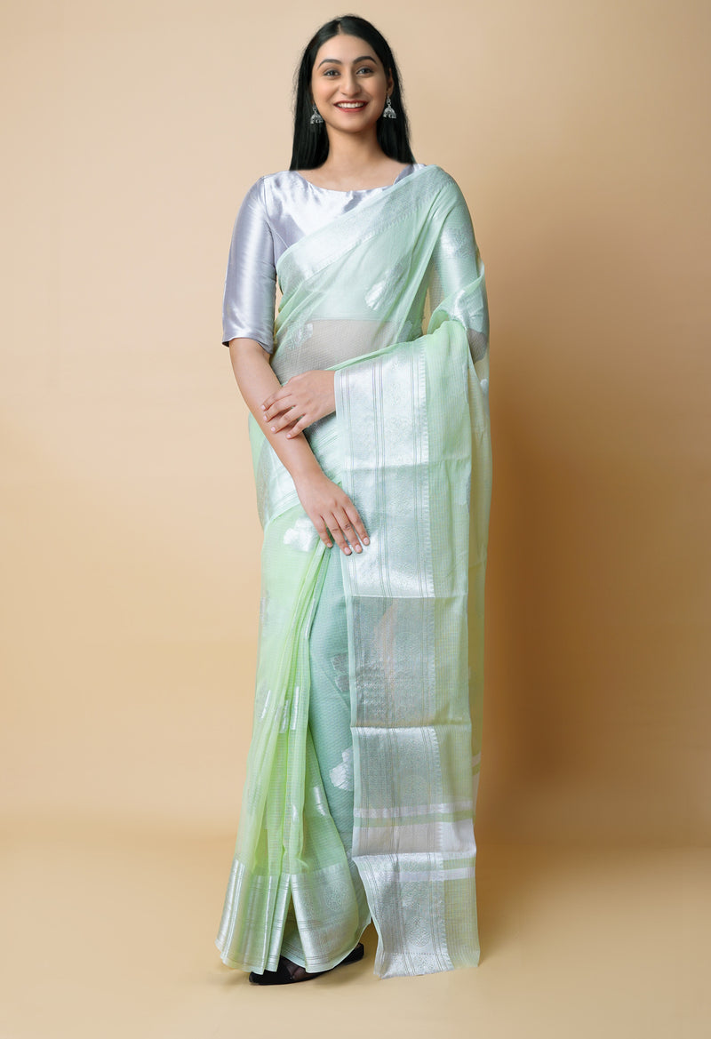 Green Pure  Banarasi Kota Cotton Saree-UNM73084