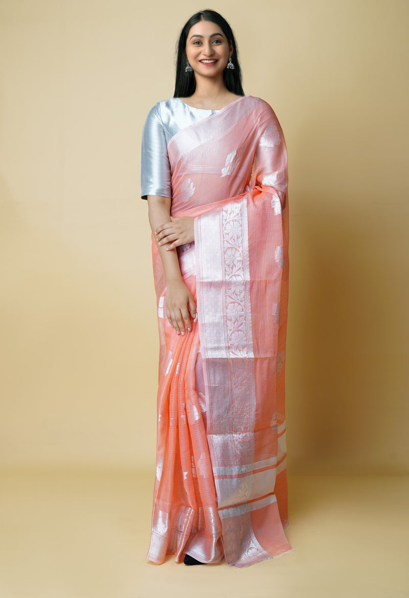 Orange Pure  Banarasi Kota Cotton Saree-UNM73088