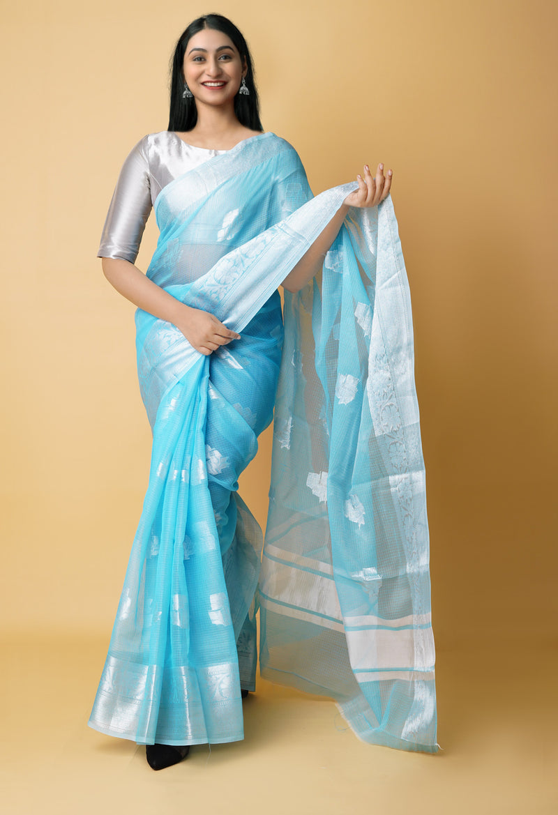 Blue Pure  Banarasi Kota Cotton Saree-UNM73091