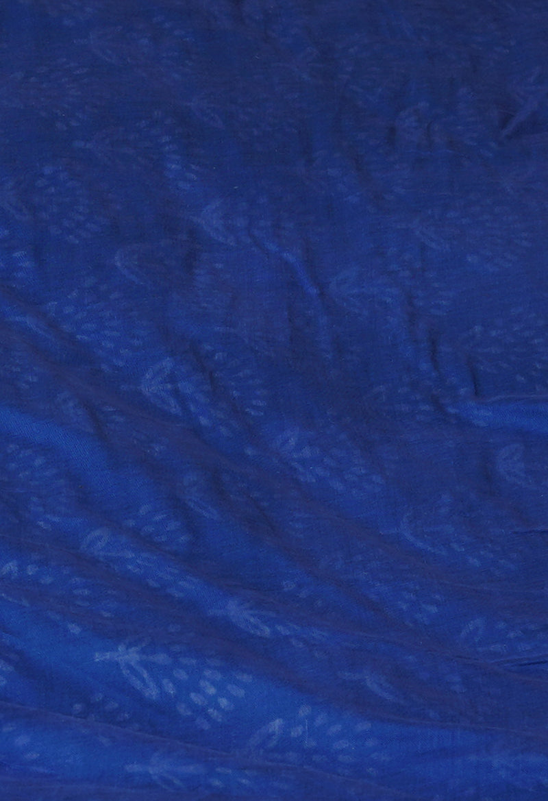 Teal Green-Blue Pure  Contrast Dye Discharge Hand Block Printed Superfine Mulmul Cotton Saree-UNM73102