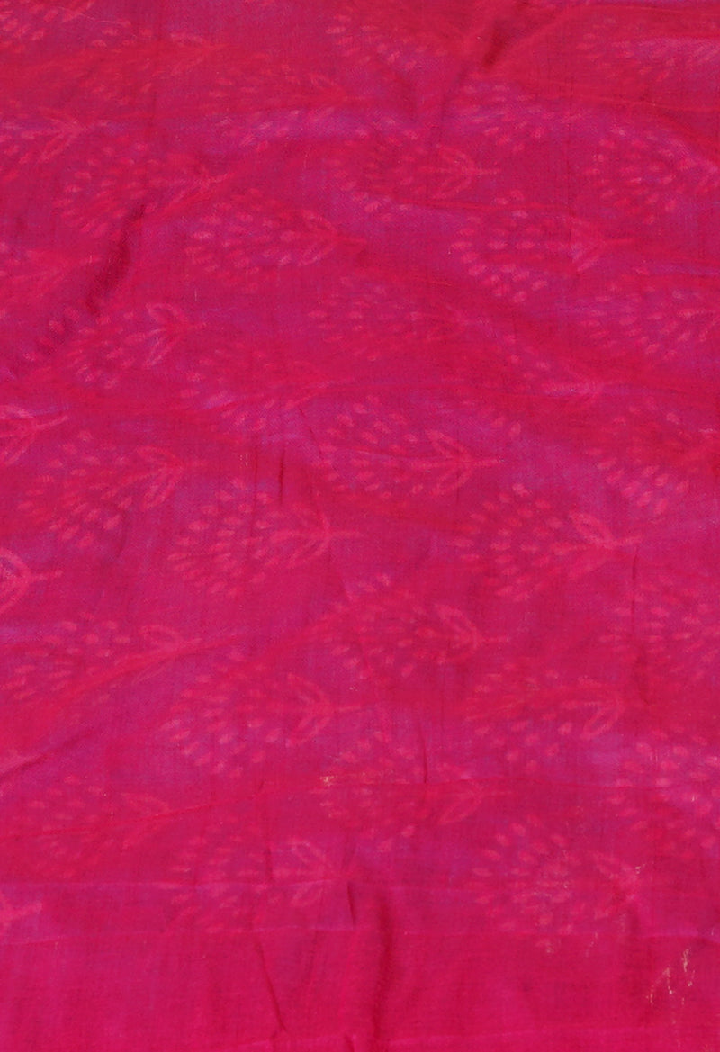 Blue-Pink Pure  Contrast Dye Discharge Hand Block Printed Superfine Mulmul Cotton Saree-UNM73106