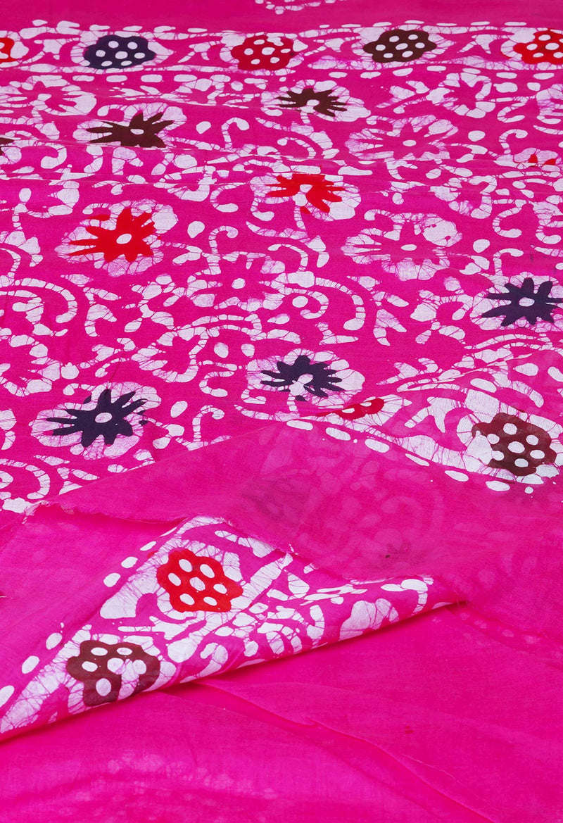 Pink Pure  Hand Batik Mulmul Cotton Saree-UNM73113