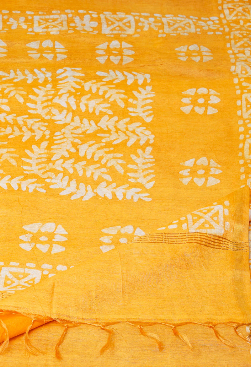 Dark Purple-Orange  Batik Printed Chanderi Sico Saree-UNM73148