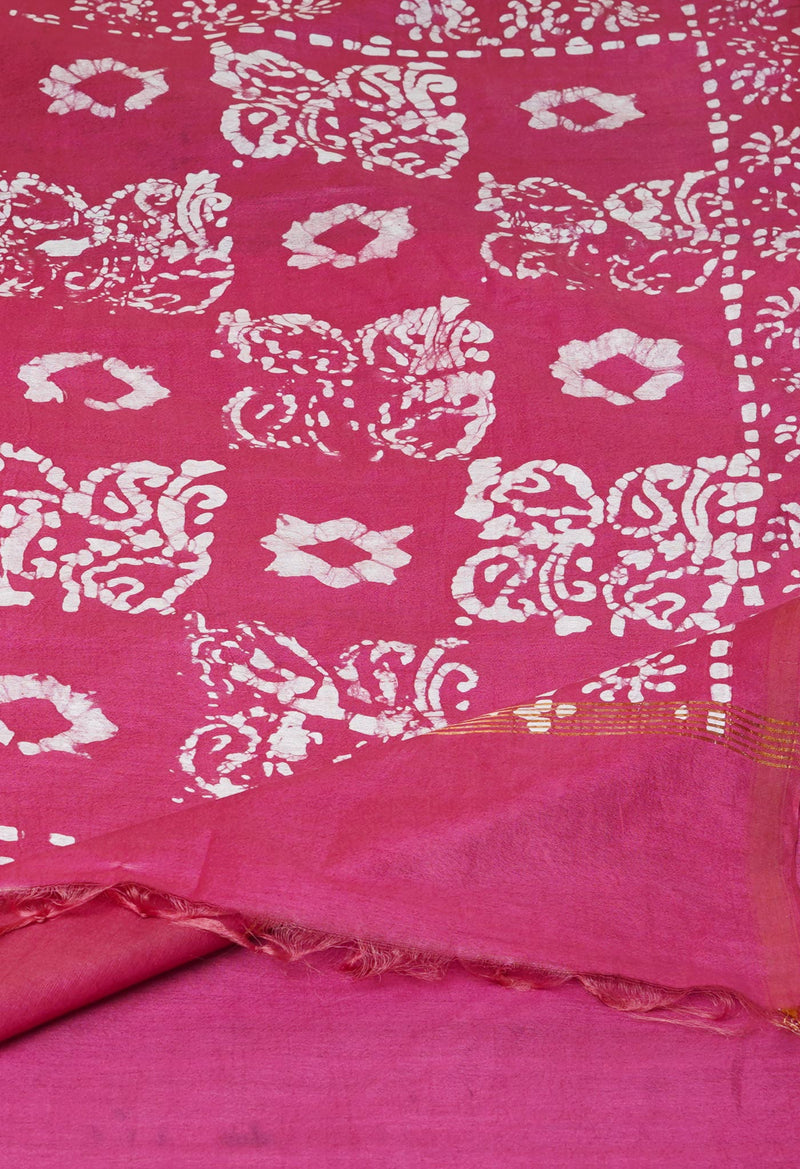 Black-Grape Pink  Batik Printed Chanderi Sico Saree-UNM73152