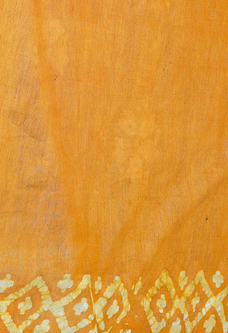 Bluish Grey-Sandal Wood Brown  Batik Printed Chanderi Sico Saree-UNM73166