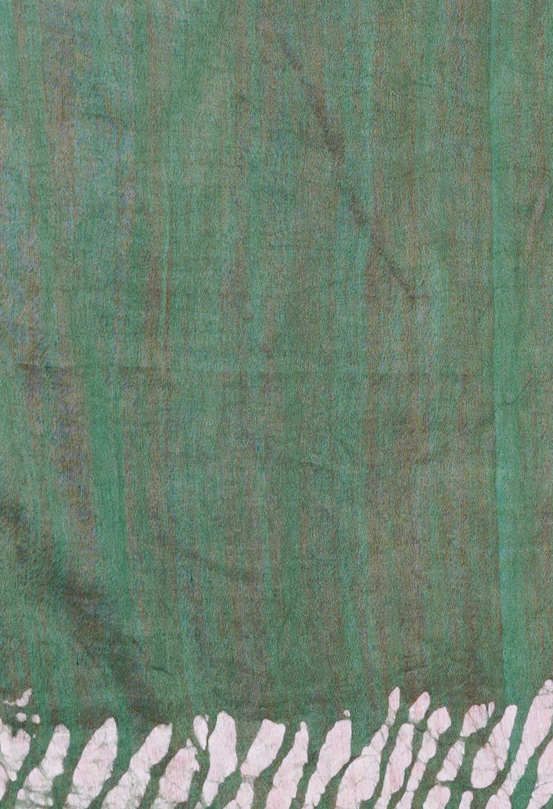 Orange-Green  Batik Printed Chanderi Sico Saree-UNM73170