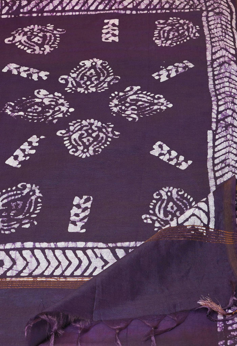 Pink-Dark Purple  Batik Printed Chanderi Sico Saree-UNM73177
