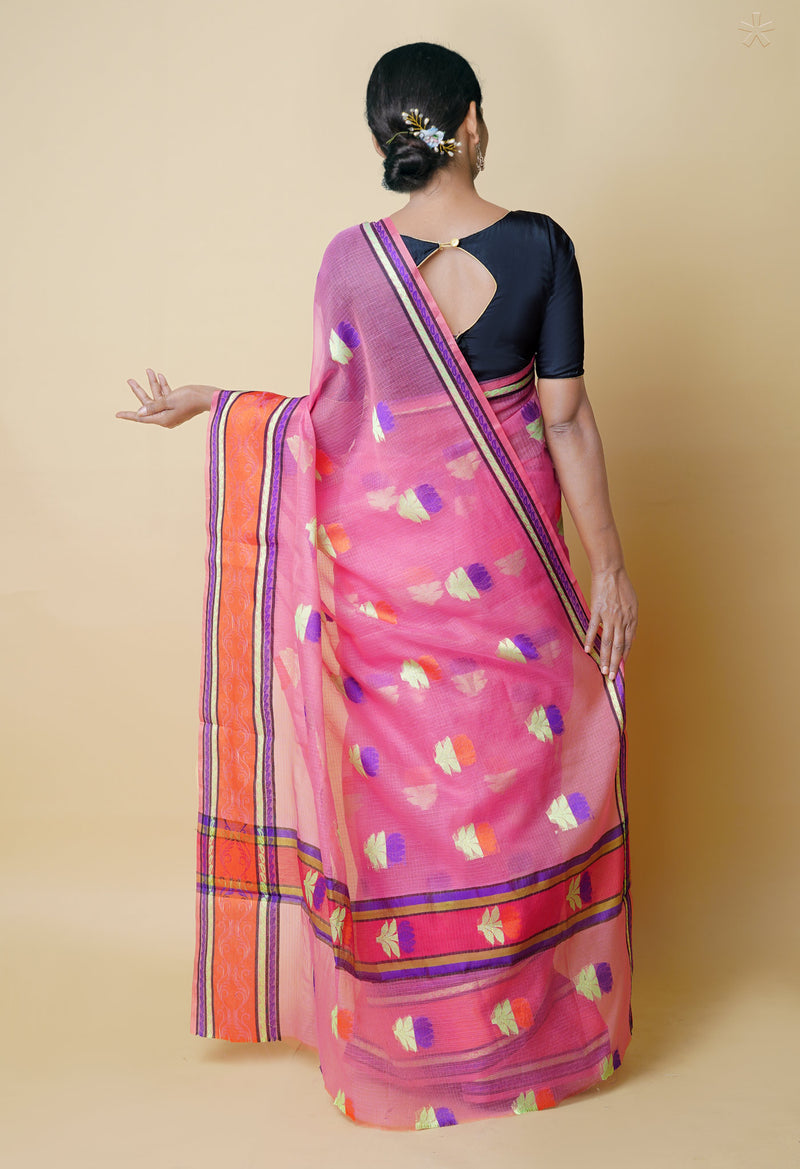 Peach Red Pure  Embroidery Kota Cotton Saree-UNM73228